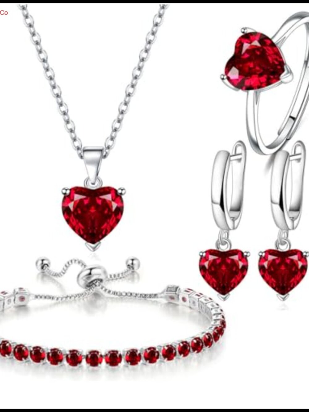 Zirconia Heart Pendant Necklace Earrings Ring Tennis Bracelet Jewelry Set